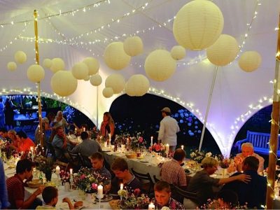 A well decorated Capri Marquee for summer garden drinks party.